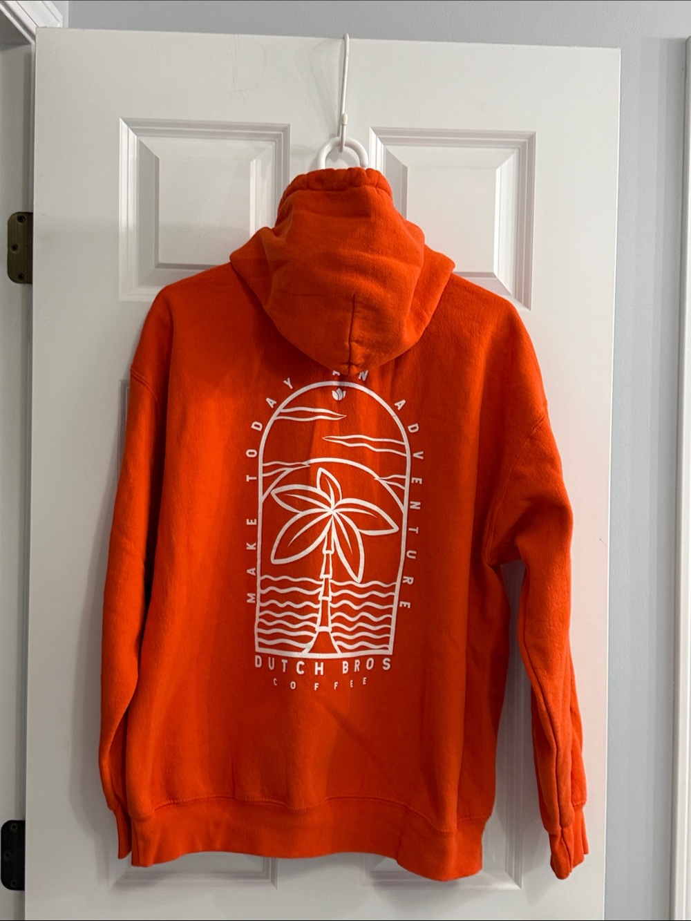 Dutch Bros Orange Crewneck Hoodie with White Palm Graphic